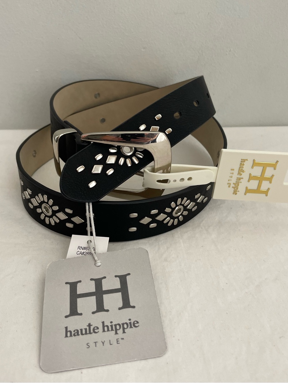 Haute Hippie Black Faux Leather Studded Belt with Silver Buckle Sz. L - Picture 12 of 12